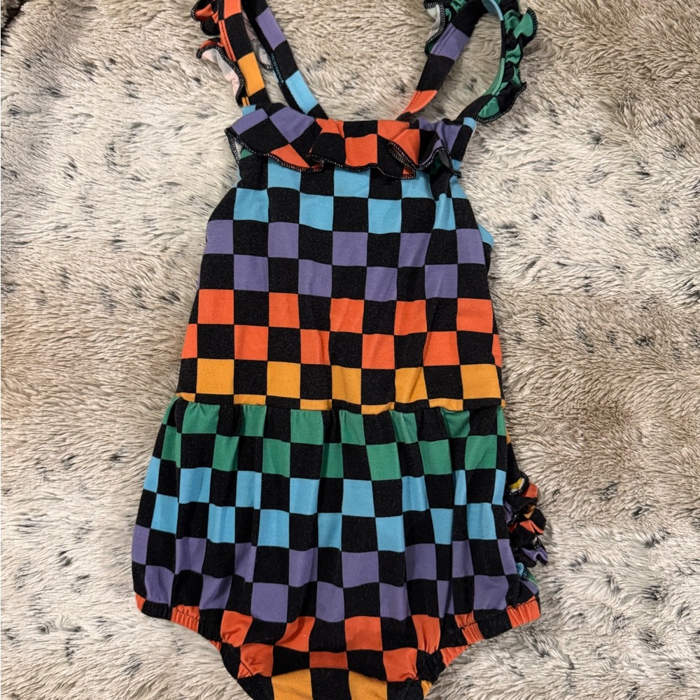 Bums and Roses Bamboo Colorful Checkered Baby Romper